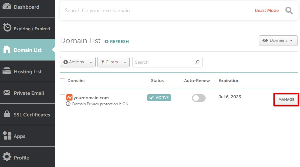 Manage Domain