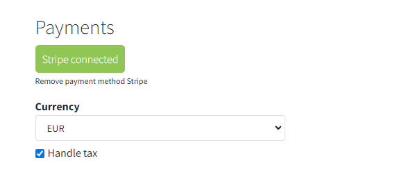 Account connected with Stripe